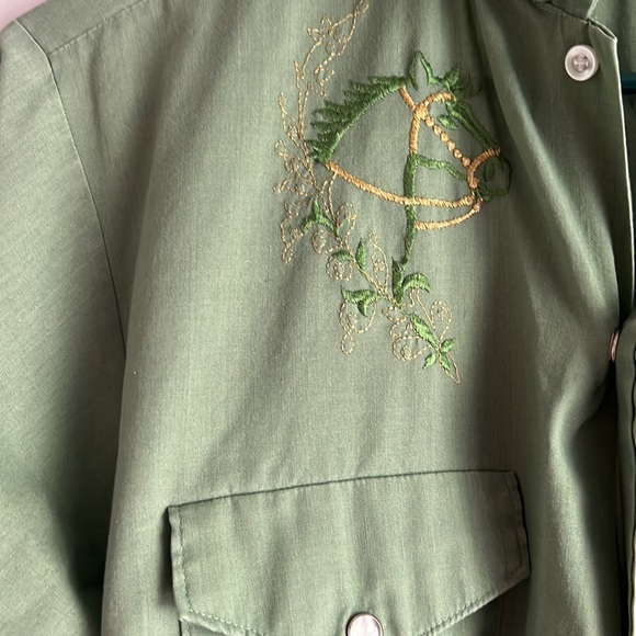 K-Mart Pearl Snap Western Clay Green Green/Gold Small - Picture 3 of 6